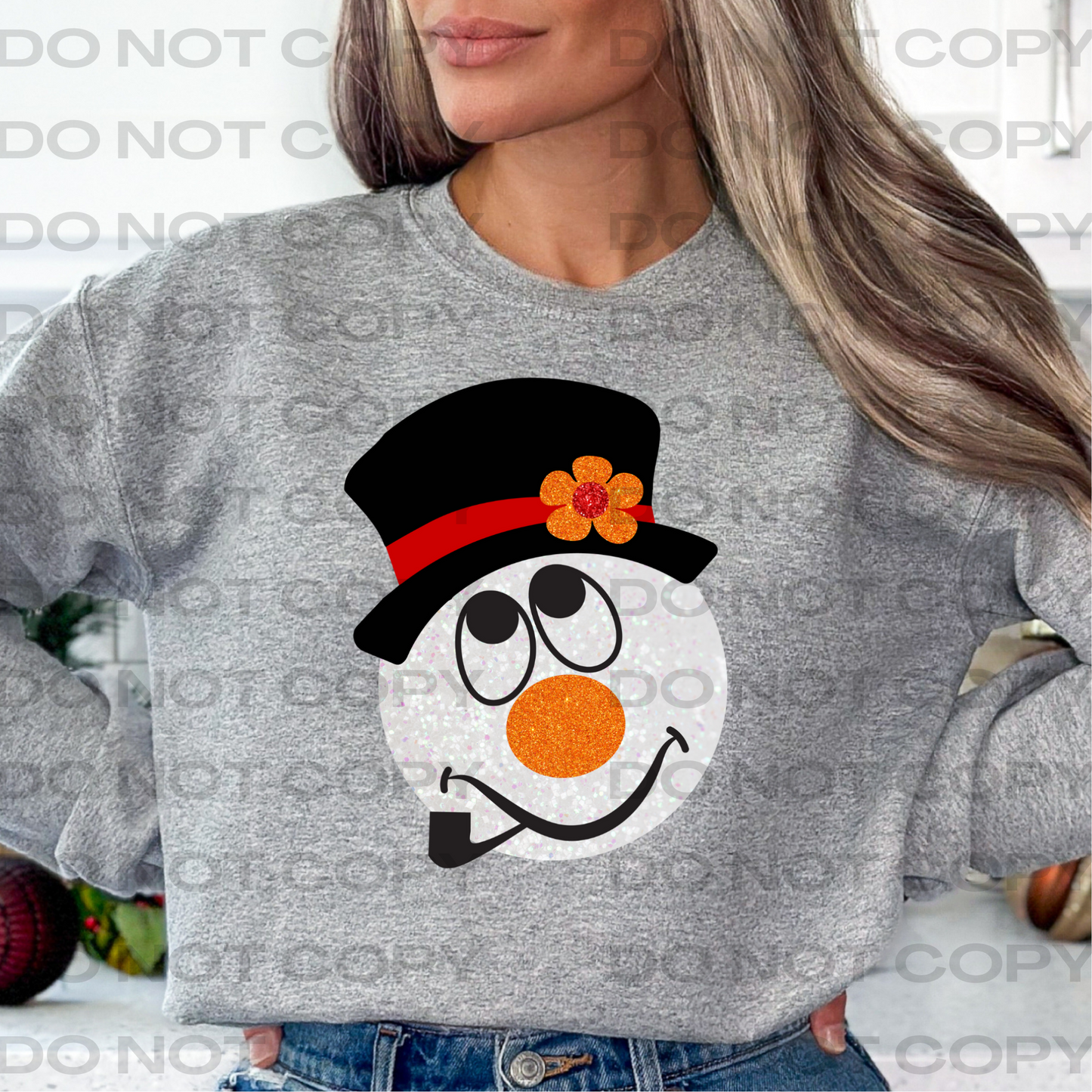 Snowman Head (Faux Glitter) Full Color DTF Transfer