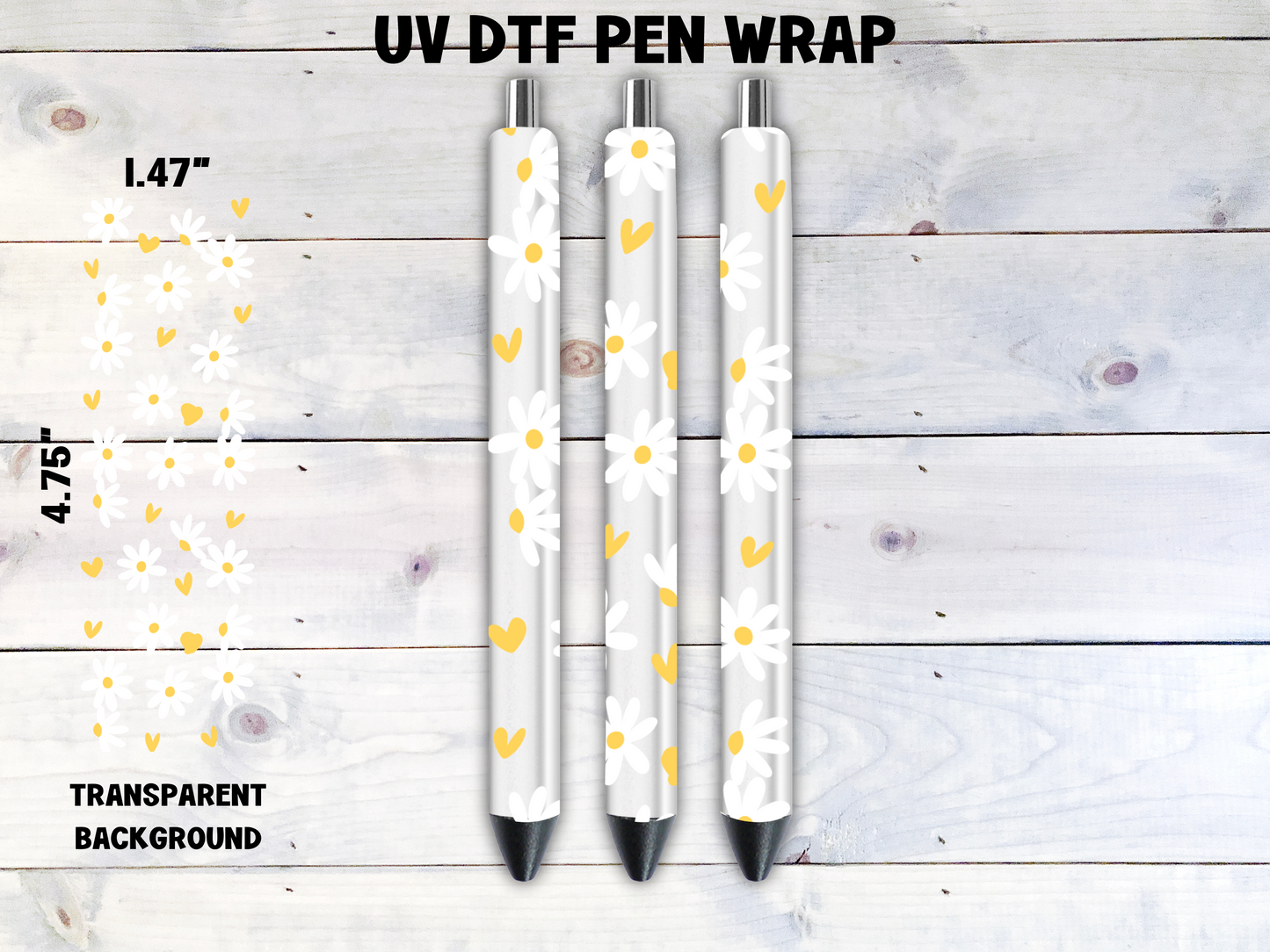 Daisys w/Yellow Hearts UV DTF Pen Wrap Transfer