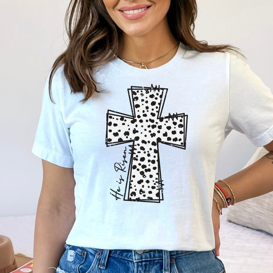 He Is Risen (Speckled Wide Cross) Full Color DTF Transfer