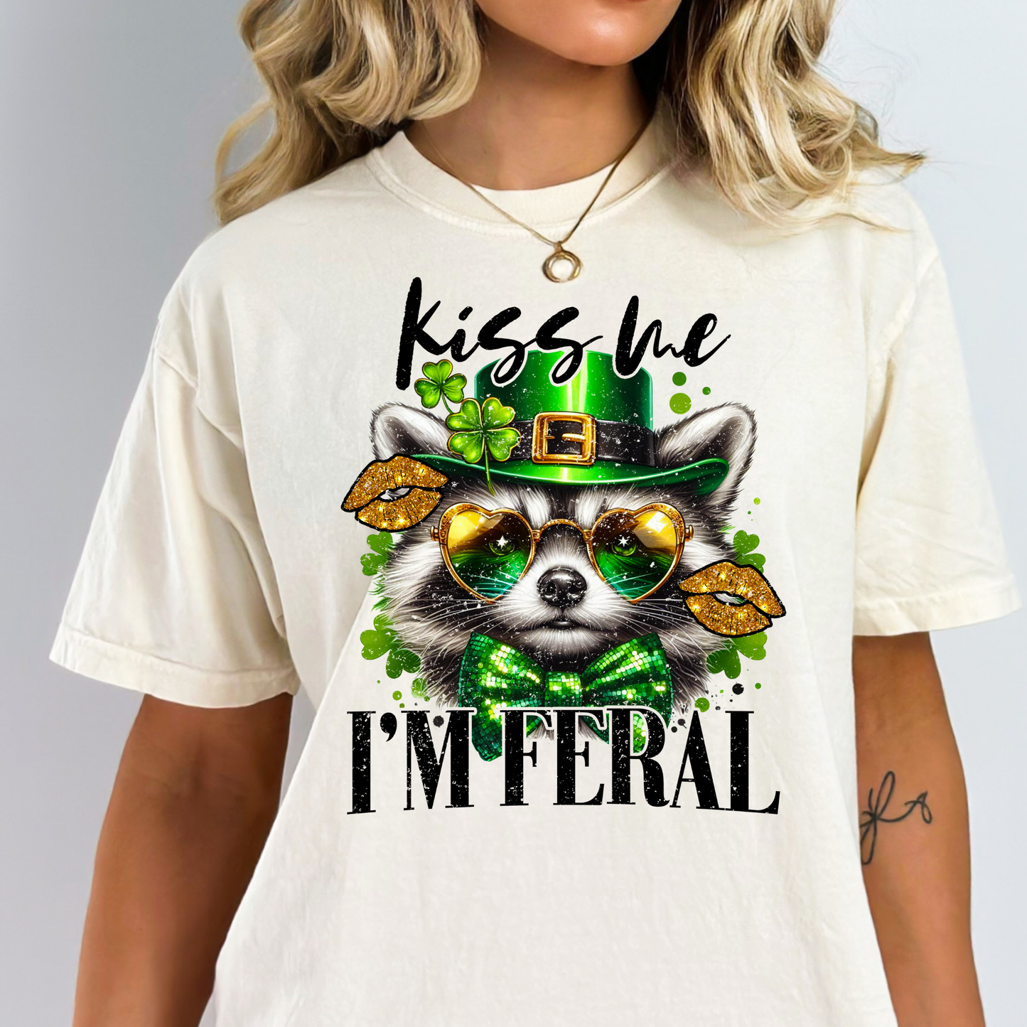 Kiss Me I'm Feral Racoon Full Color DTF Transfer