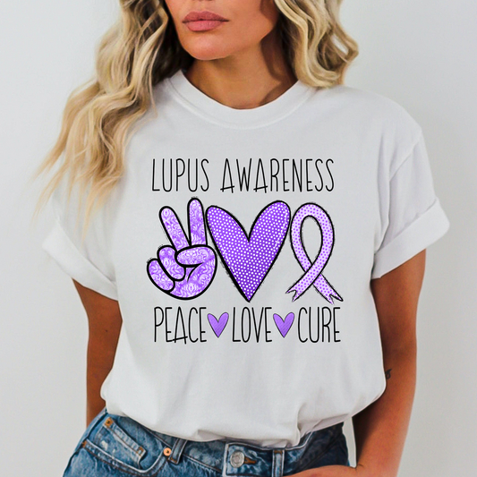 Lupus Awareness Peace Love Cure Full Color DTF Transfer