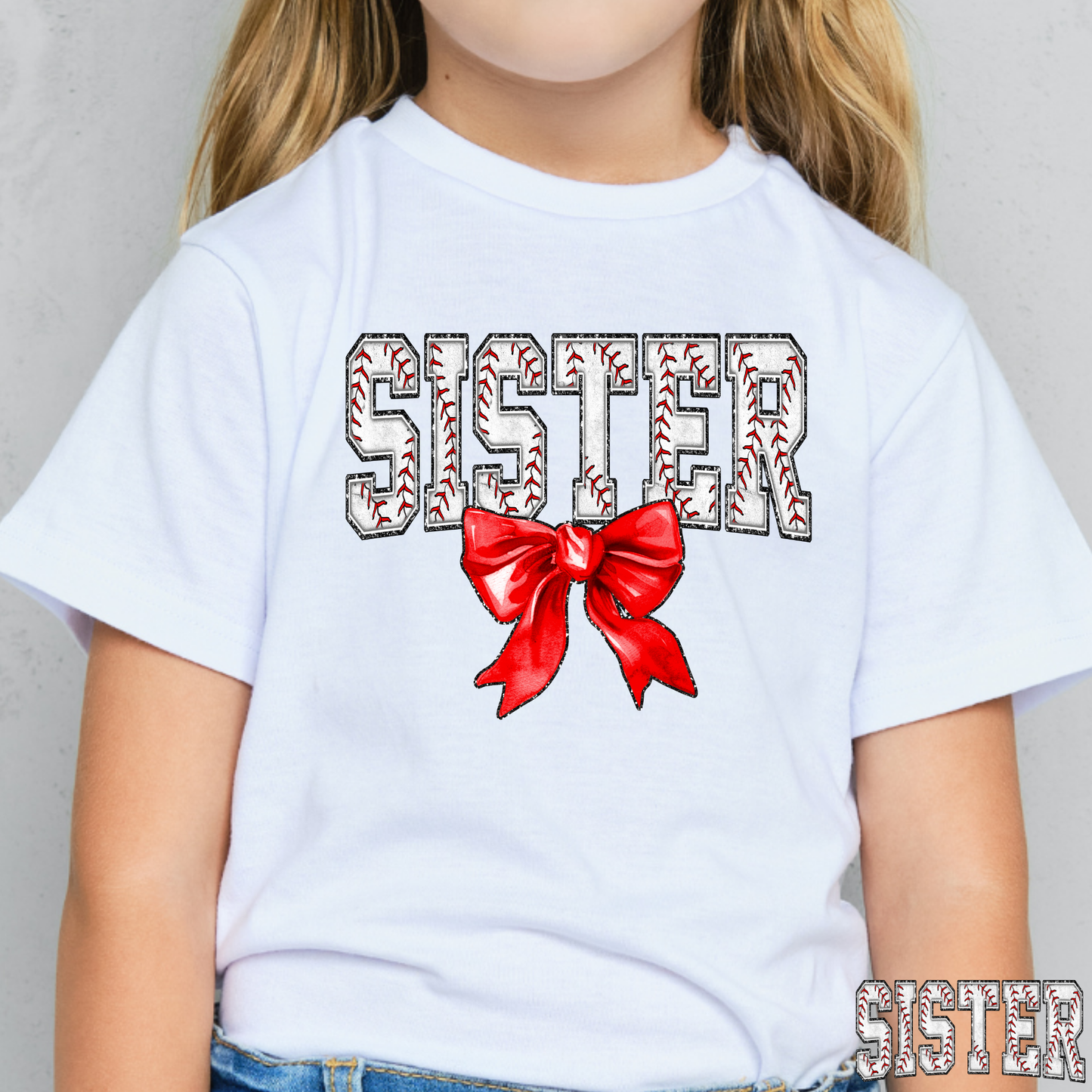 Sister Baseball With Bow Full Color DTF Transfer