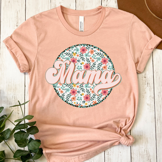 Mama (Retro) Floral Circle Background Full Color DTF Transfer