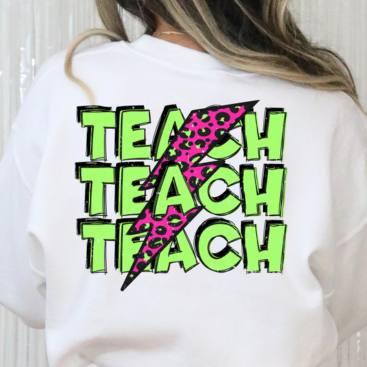 Teach (Repeat) w/Pink Leopard Lightening Bolt life Full Color DTF Transfer