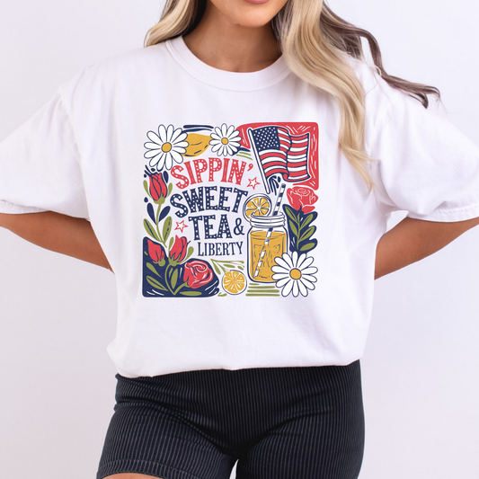 Sippin' Sweet Tea & Liberty Full Color DTF Transfer
