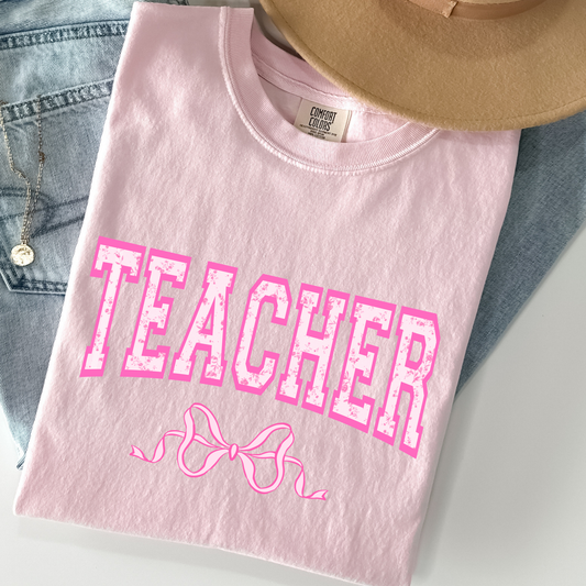 Teacher (Pink) w/Bow Full Color DTF Transfer