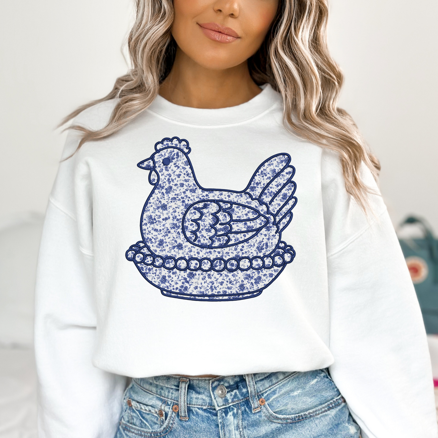 Floral Hen In Nest Full Color DTF Transfer