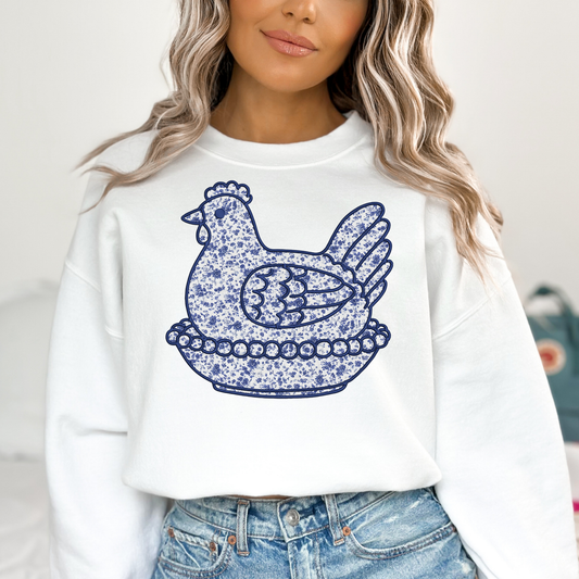 Floral Hen In Nest Full Color DTF Transfer