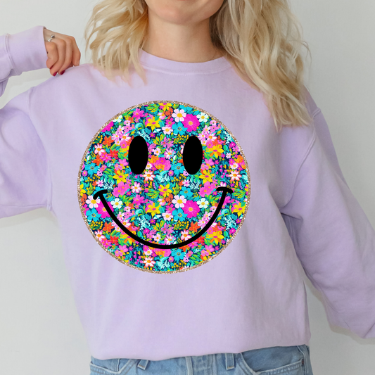 Floral Smiley Full Color DTF Transfer