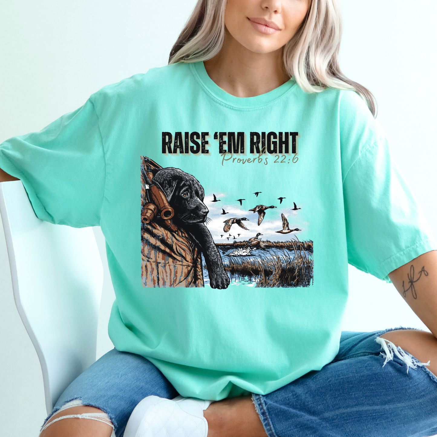 Raise 'Em Right Proverbs 22:6 Duck Hunting Full Color DTF Transfer