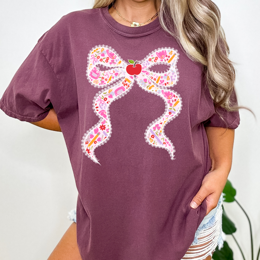 School Theme Lace Bow Full Color DTF Transfer