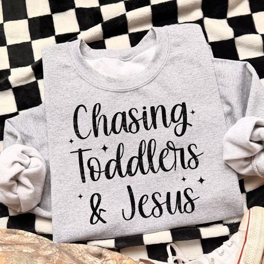 Chasing Toddlers & Jesus Full Color DTF Transfer
