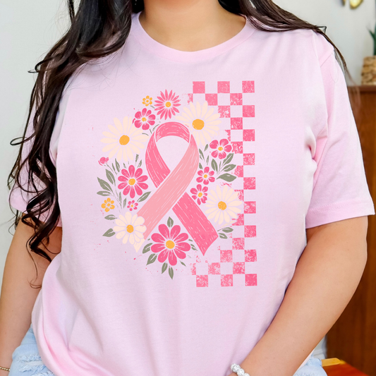 Breast Cancer Ribbon/Flowers Collage Full Color DTF Transfer