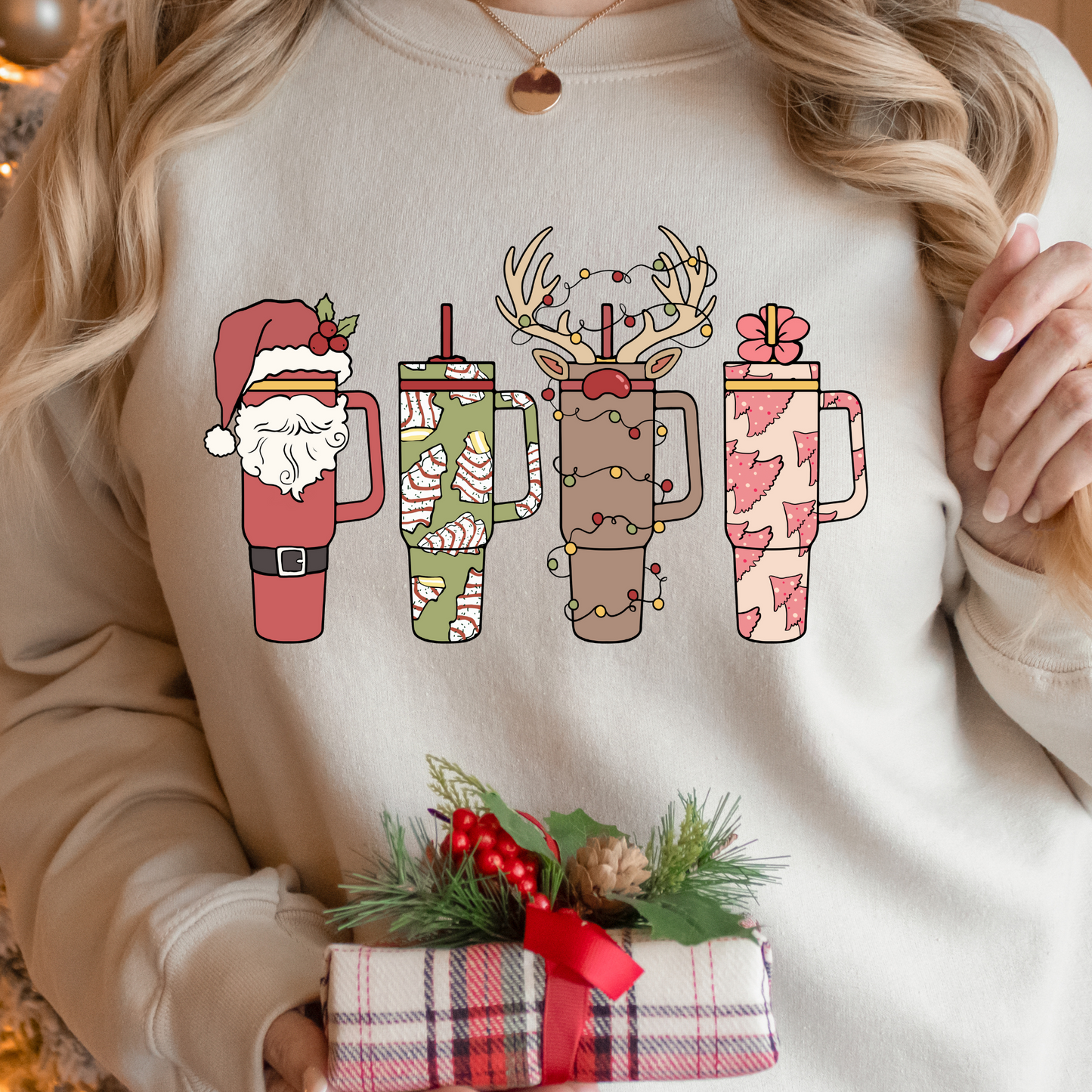 Christmas Theme Cups (Santa, Cake, Reindeer, Pink Trees) Full Color DTF Transfers