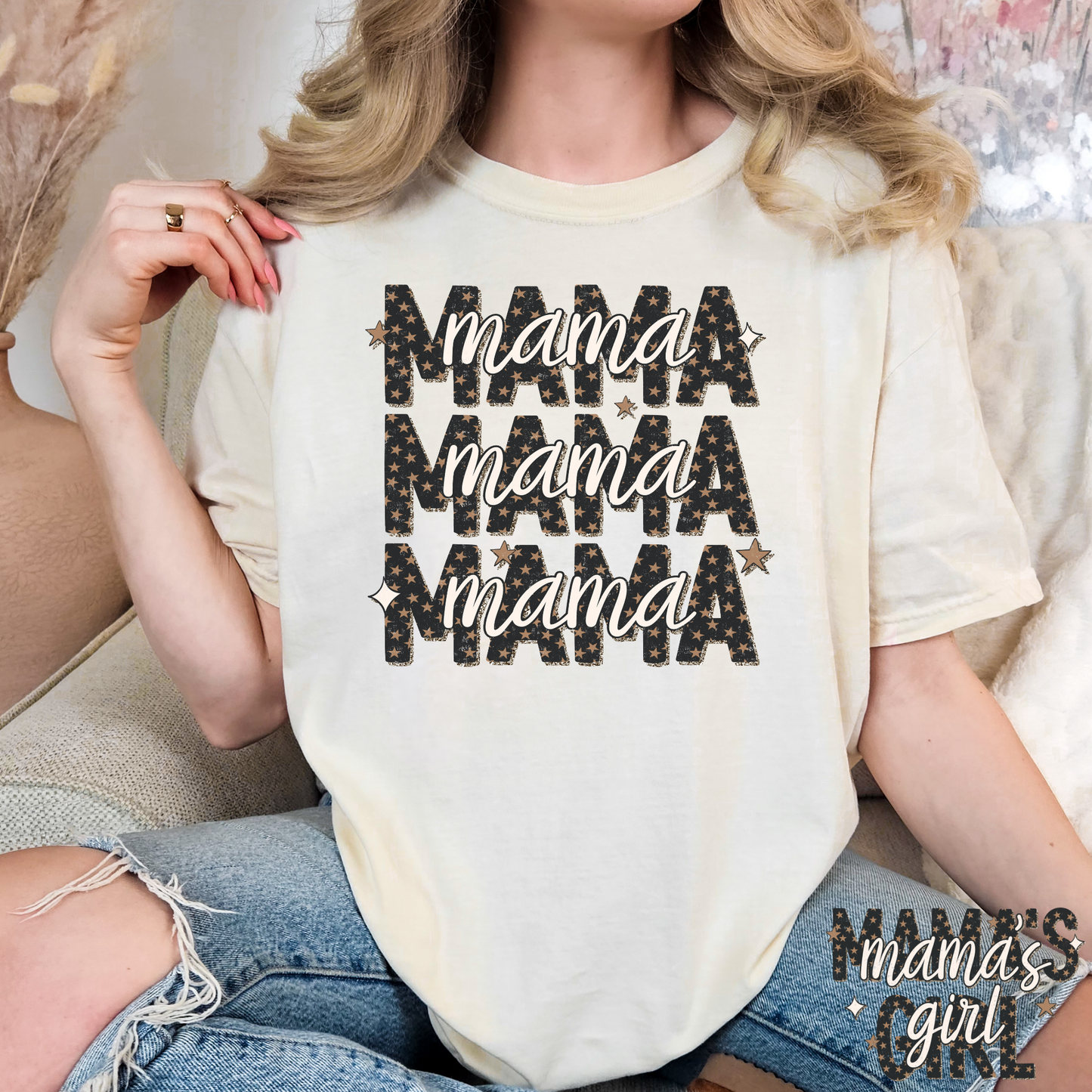 Brown Star Mama (Mama's Girl Option) Full Color DTF Transfer