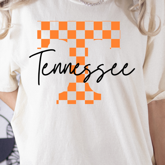 Checkered T Tennessee TN Vols Full Color DTF Transfer