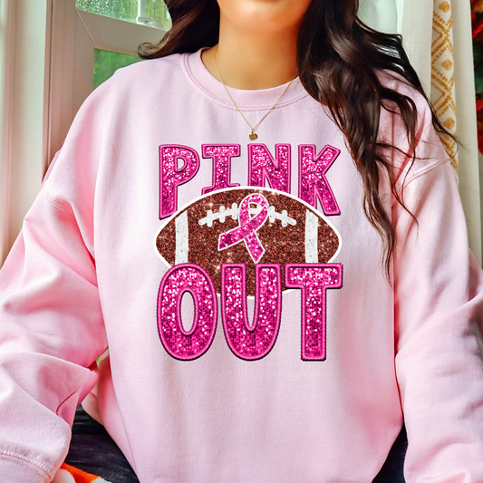 Pink Out Football (Faux Glitter)  (Breast Cancer Awareness) Full Color DTF Transfer