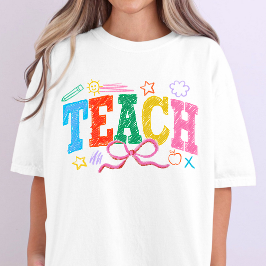 Colorful Teach w/Bow (Crayon) Full Color DTF Transfer
