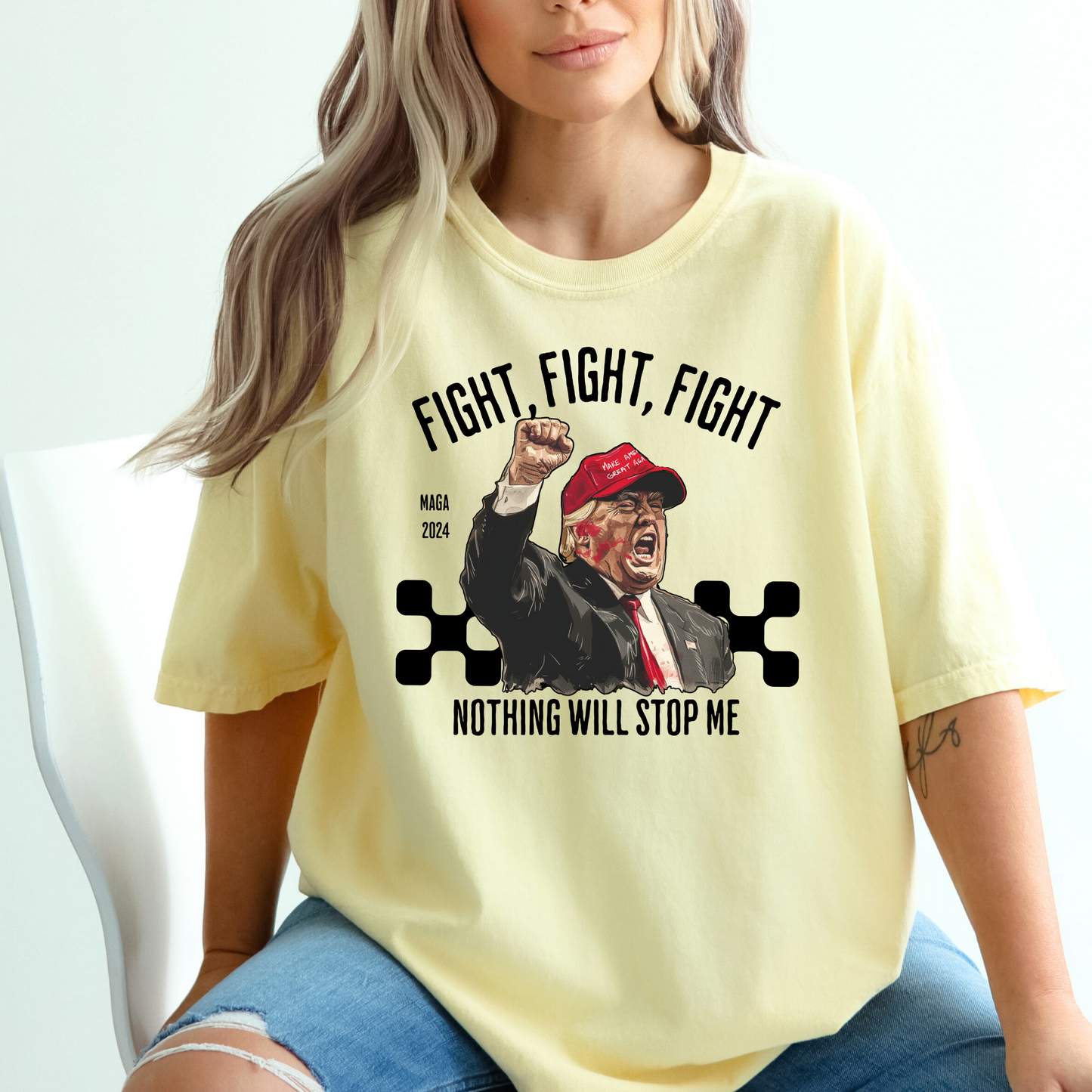 Fight Fight Fight Nothing Will Stop Me (Assassination Attempt Trump Rally 2024) Full Color DTF Transfer