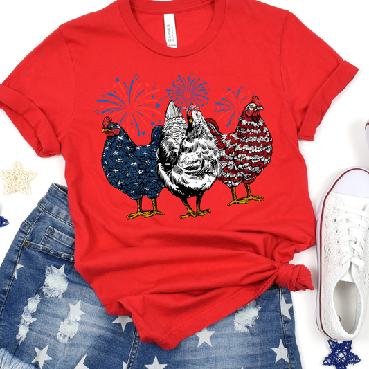 Flag Theme Chickens w/Firework Background Full Color DTF Transfer