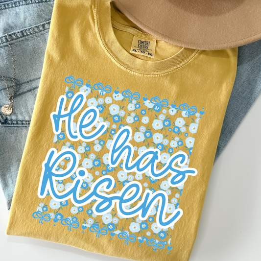 He Is Risen (Blue Floral Background) Full Color DTF Transfer