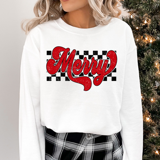 Merry (Red) Checkered Background Full Color DTF Transfer