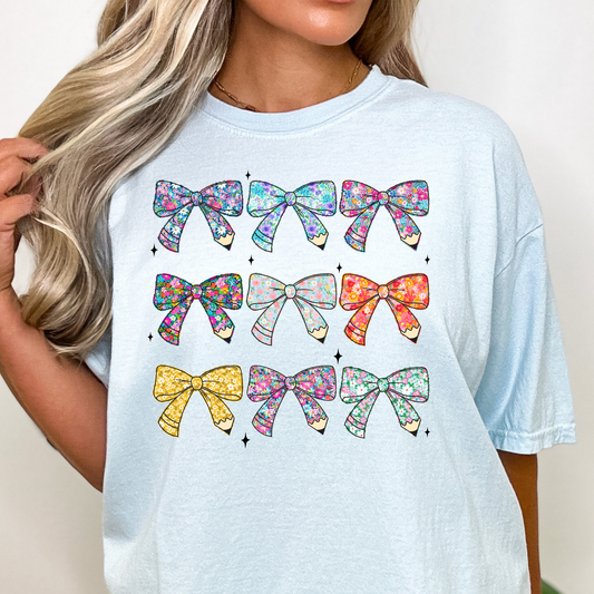 Multi Floral Pencil Bows Full Color DTF Transfer
