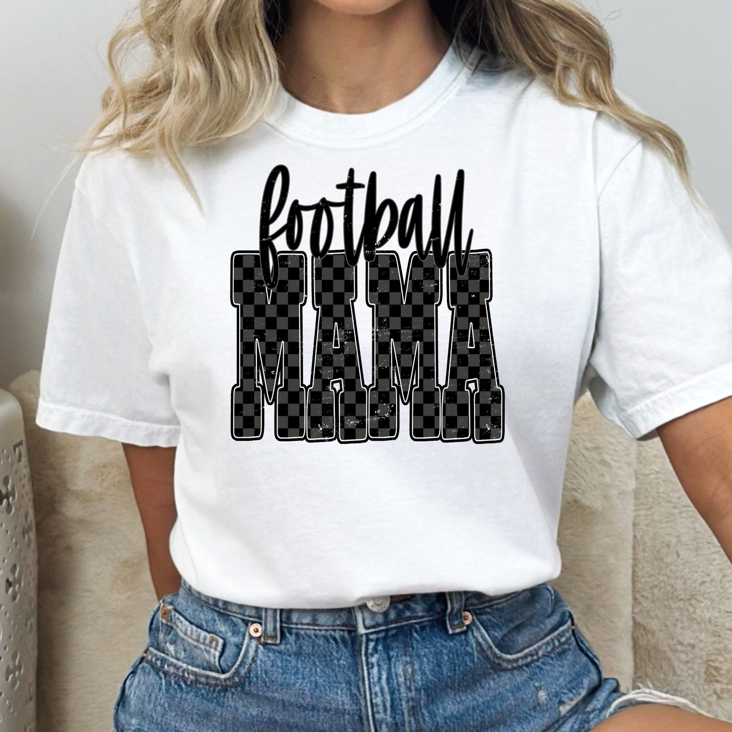 Checkered Football Mama Full Color DTF Transfer