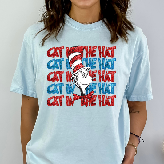 Cat In The Hat (Faux Glitter) Dr. Seuss Day (Read Across America Day) Full Color DTF Transfer