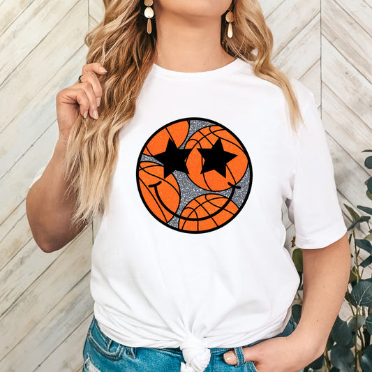 Basketball Smiley (Faux Glitter) Full Color DTF Transfer