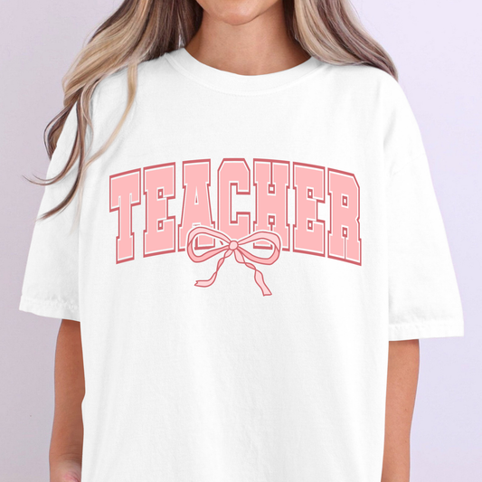 Pink Teacher w/Bow Full Color DTF Transfer