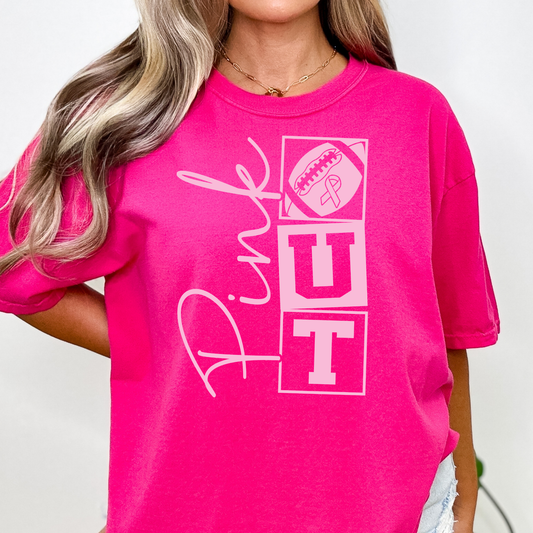 Pink Out Football - Stacked  (Breast Cancer Awareness) Full Color DTF Transfer