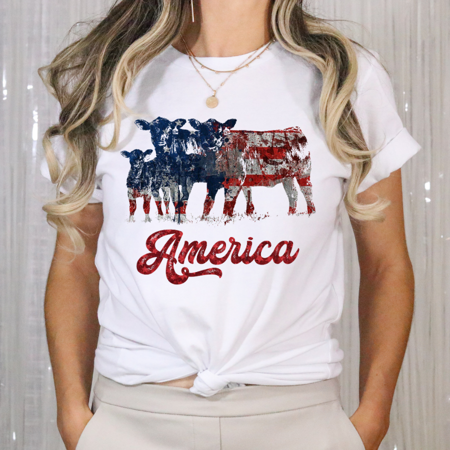 America (Flag Theme Cattle) Full Color DTF Transfers