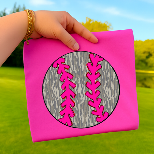 Camo Baseball (Pink Stitches) Full Color DTF Transfer