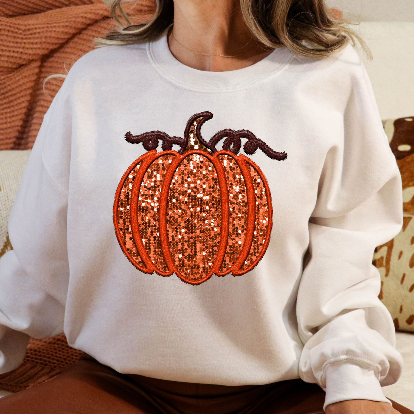 Pumpkin (Faux Sequin and Embroidery) Full Color DTF Transfer