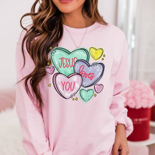 Jesus Loves You Candy Hearts Full Color DTF Transfer