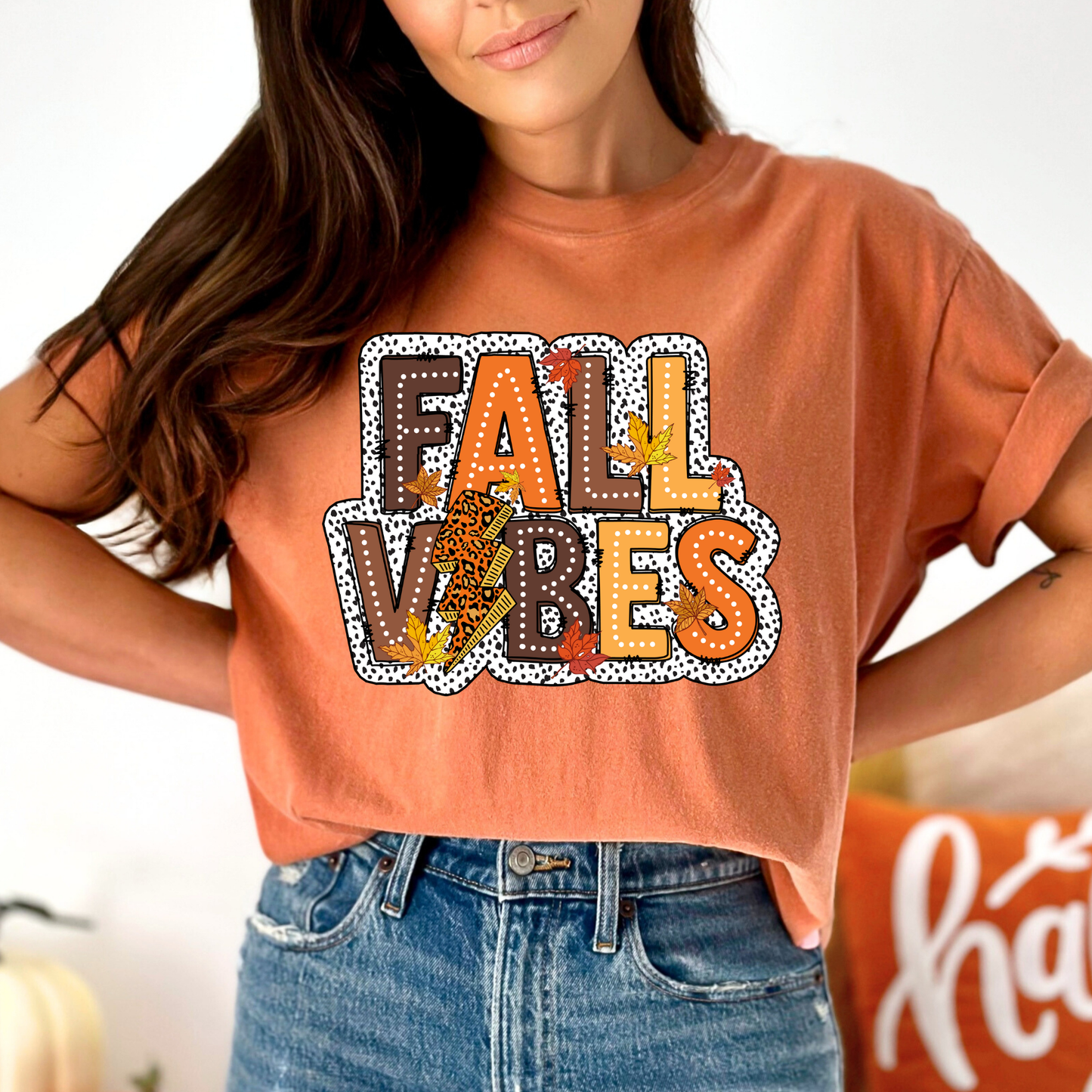 Fall Vibes (Dalmation Background) Full Color DTF Transfer