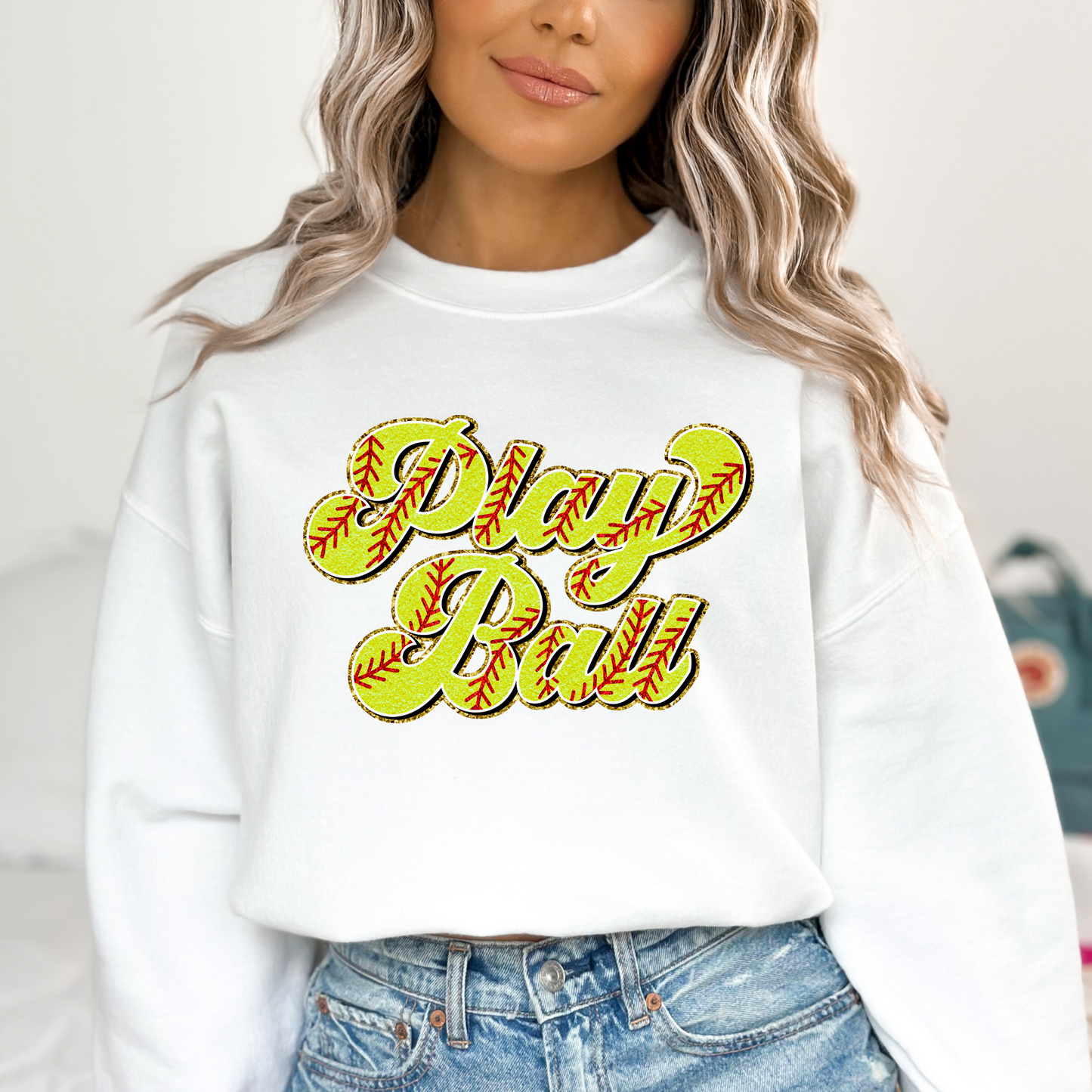 Play Ball Softball (Faux Chenille) Full Color DTF Transfer