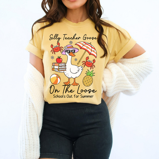 Silly Teacher Goose On The Loose - Schools Out for Summer Full Color DTF Transfer