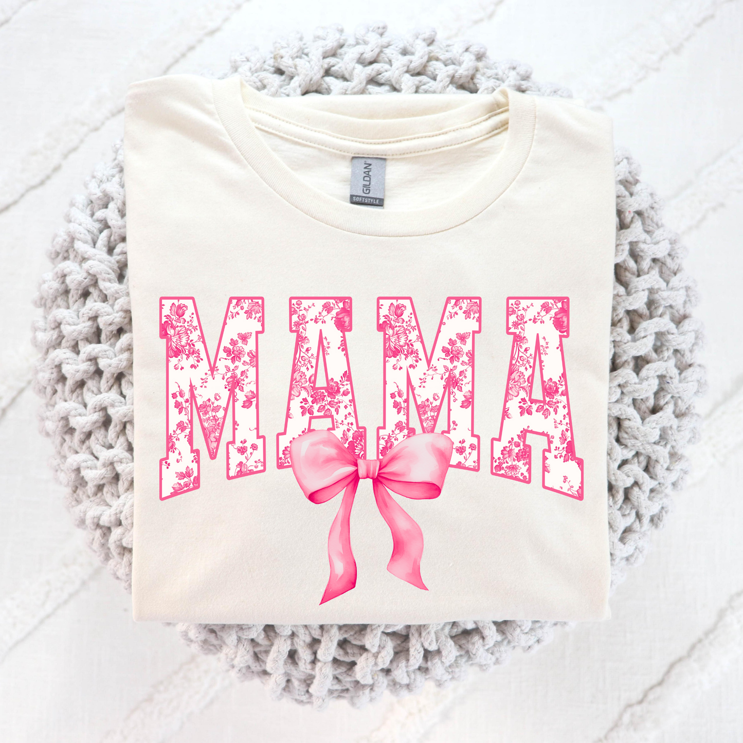 Mama Floral Pink w/Bow Full Color DTF Transfer