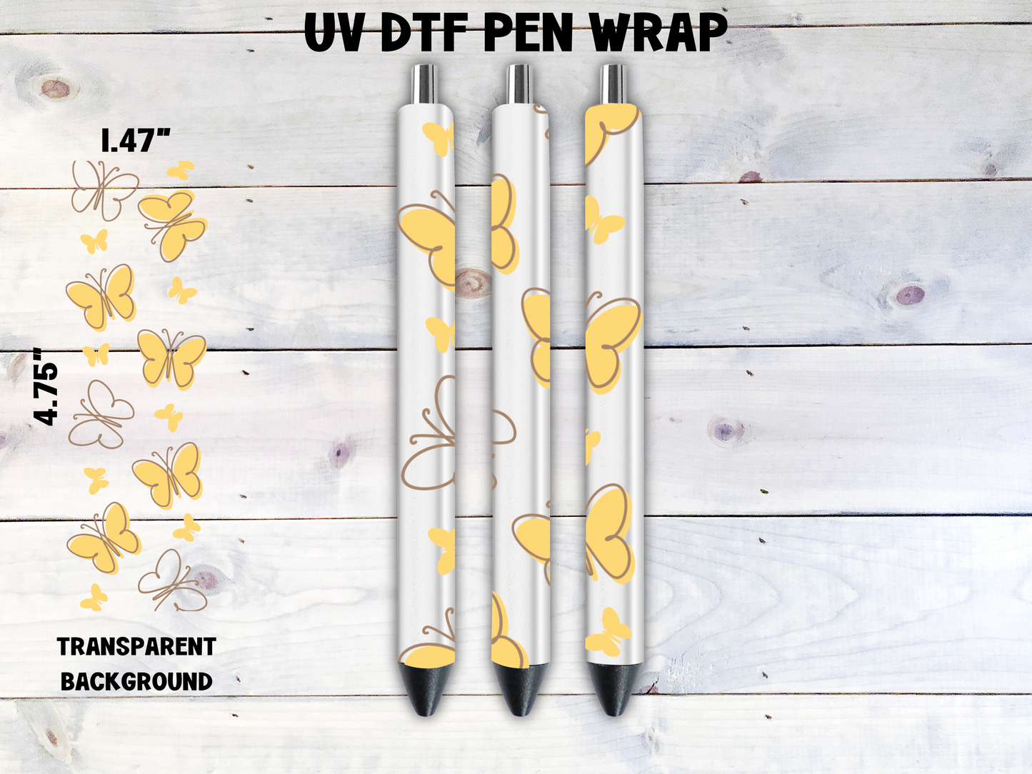 Yellow Butterflies UV DTF Pen Wrap Transfer