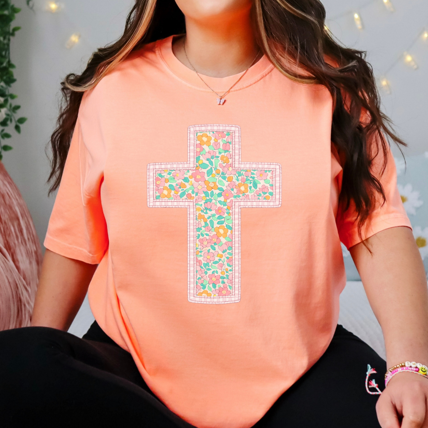 Floral/Checkered Cross Full Color DTF Transfer