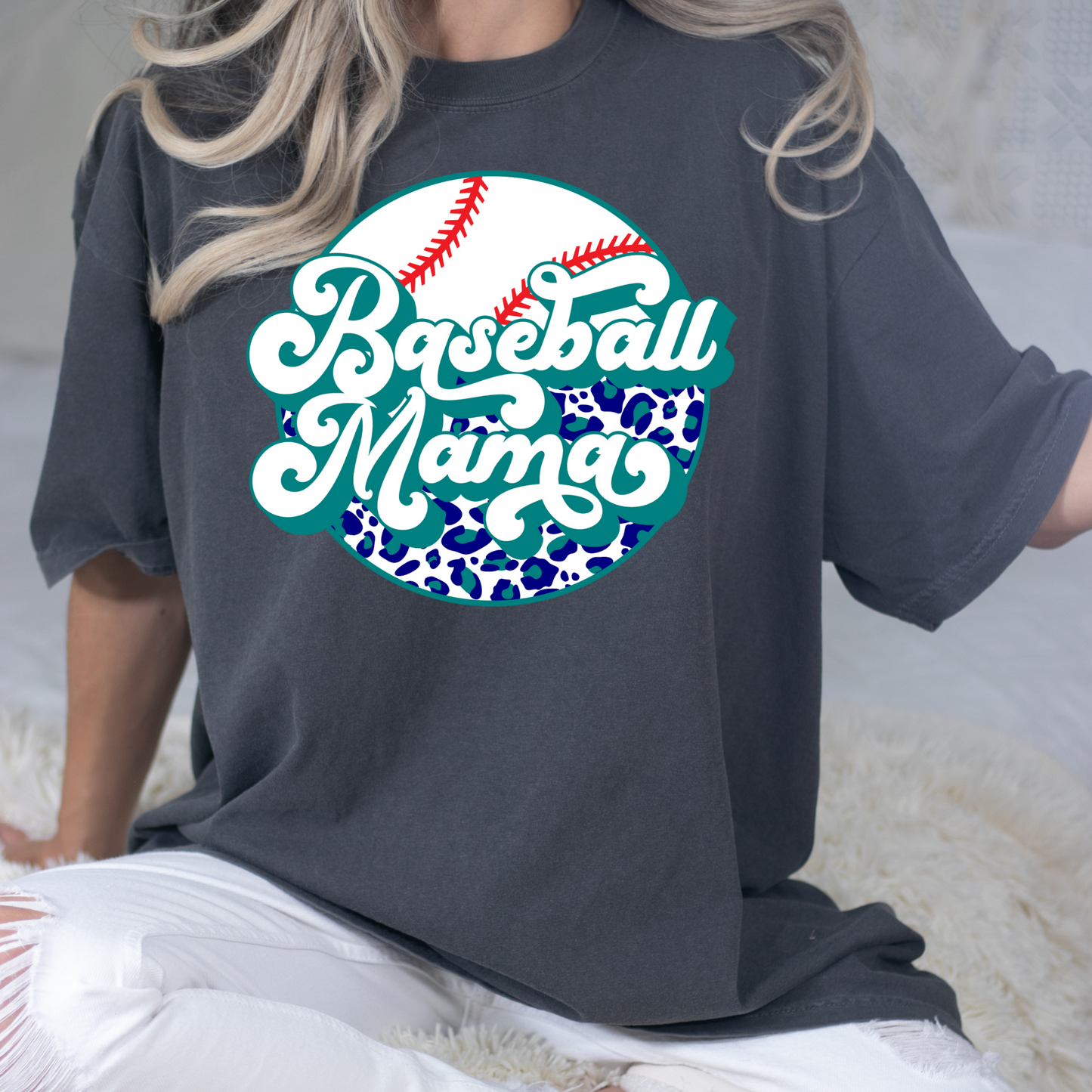 Baseball Mama (Leopard Teal) Full Color DTF Transfer