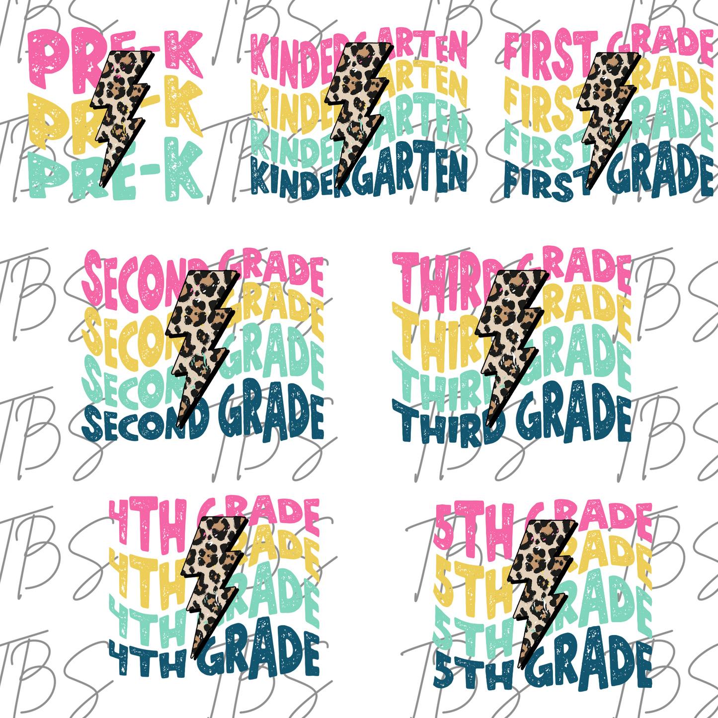 Multi Color Leopard Lightening Bolt Grade (MULTI GRADE OPTIONS) Checkered Back To School Full Color DTF Transfers