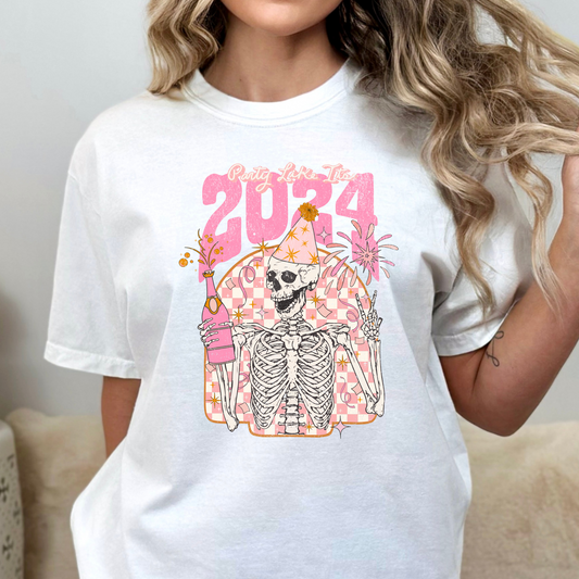 Party Like Its 2024 (Pink Skeleton) Full Color DTF Transfer