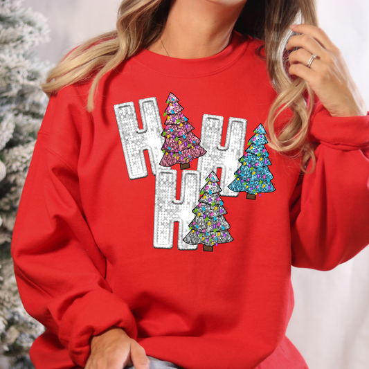 Ho Ho Ho (Faux Sequin and Embroidery) Full Color DTF Transfer