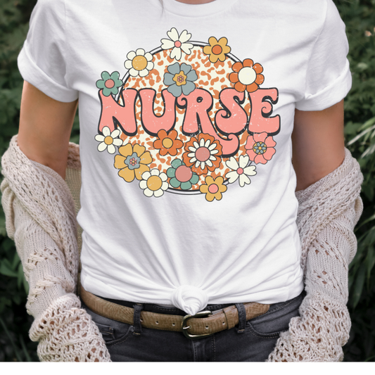 Nurse Floral Full Color DTF Transfer