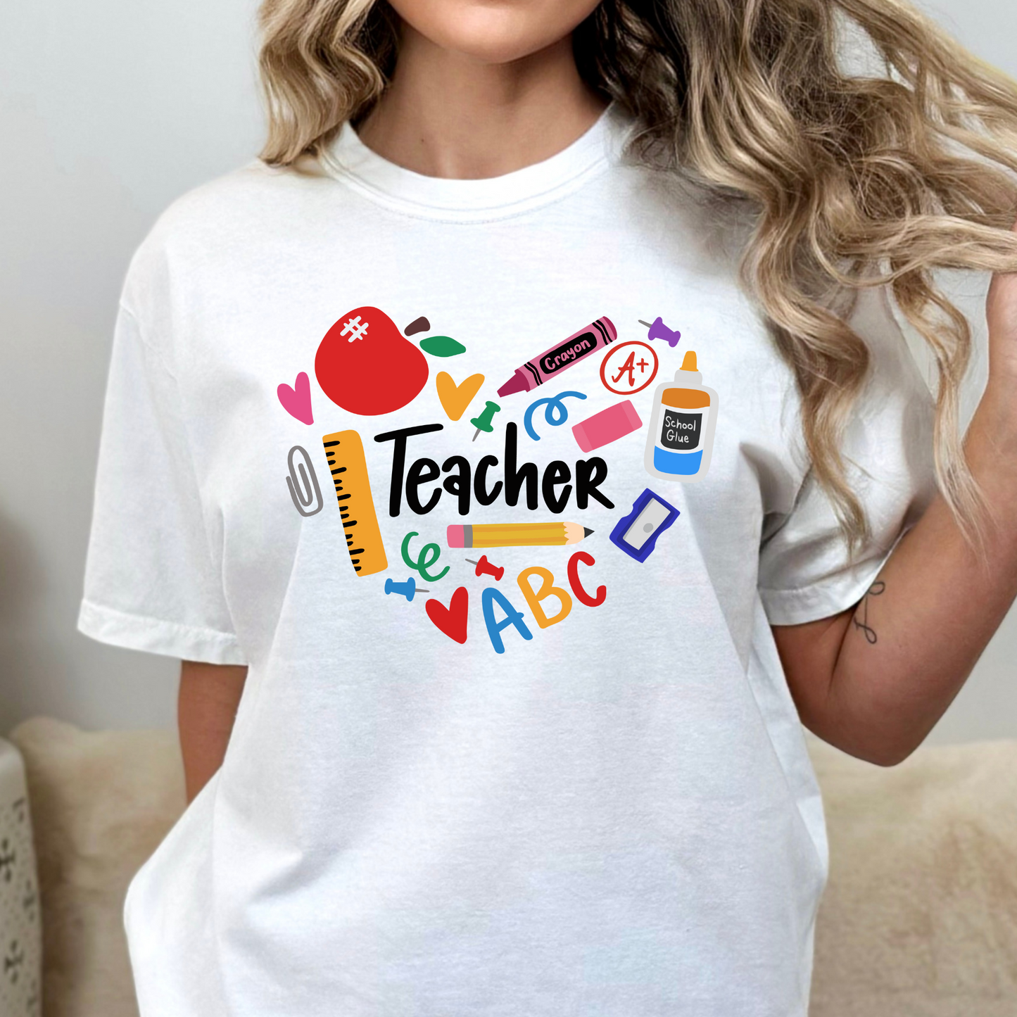 Teacher Icons Heart Shaped Full Color DTF Transfer