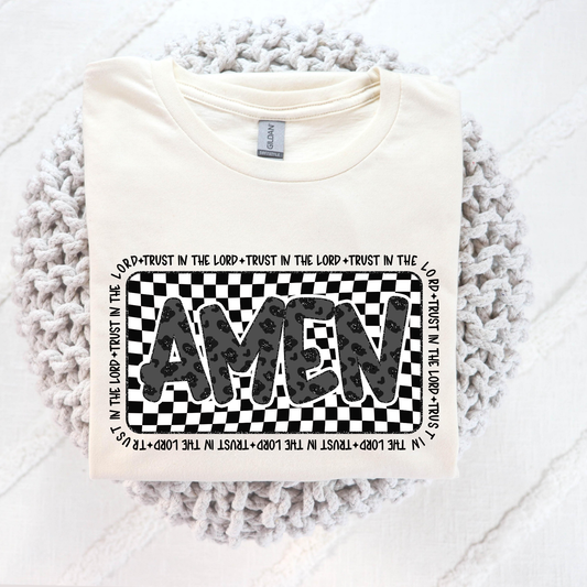 Checkered Amen Full Color DTF Transfer