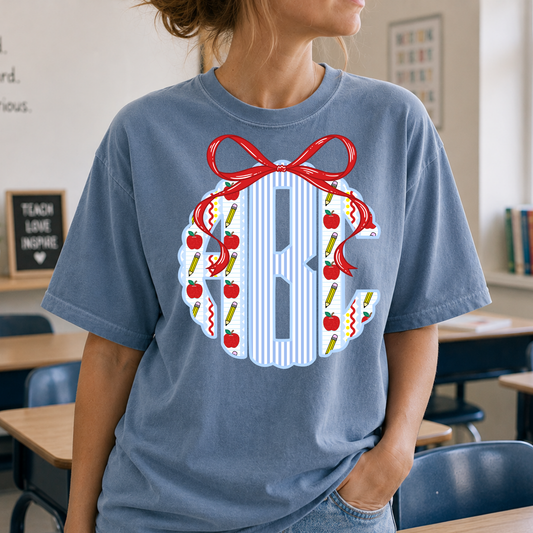 School Monogram w/Red Bow Full Color DTF Transfer